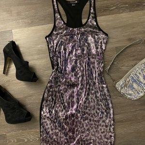 Sequined Purple & Silver Cheetah Print Forever 21 Mini Racerback Dress
